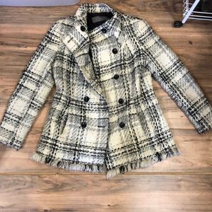 Zara basics black and white plaid coat sz L